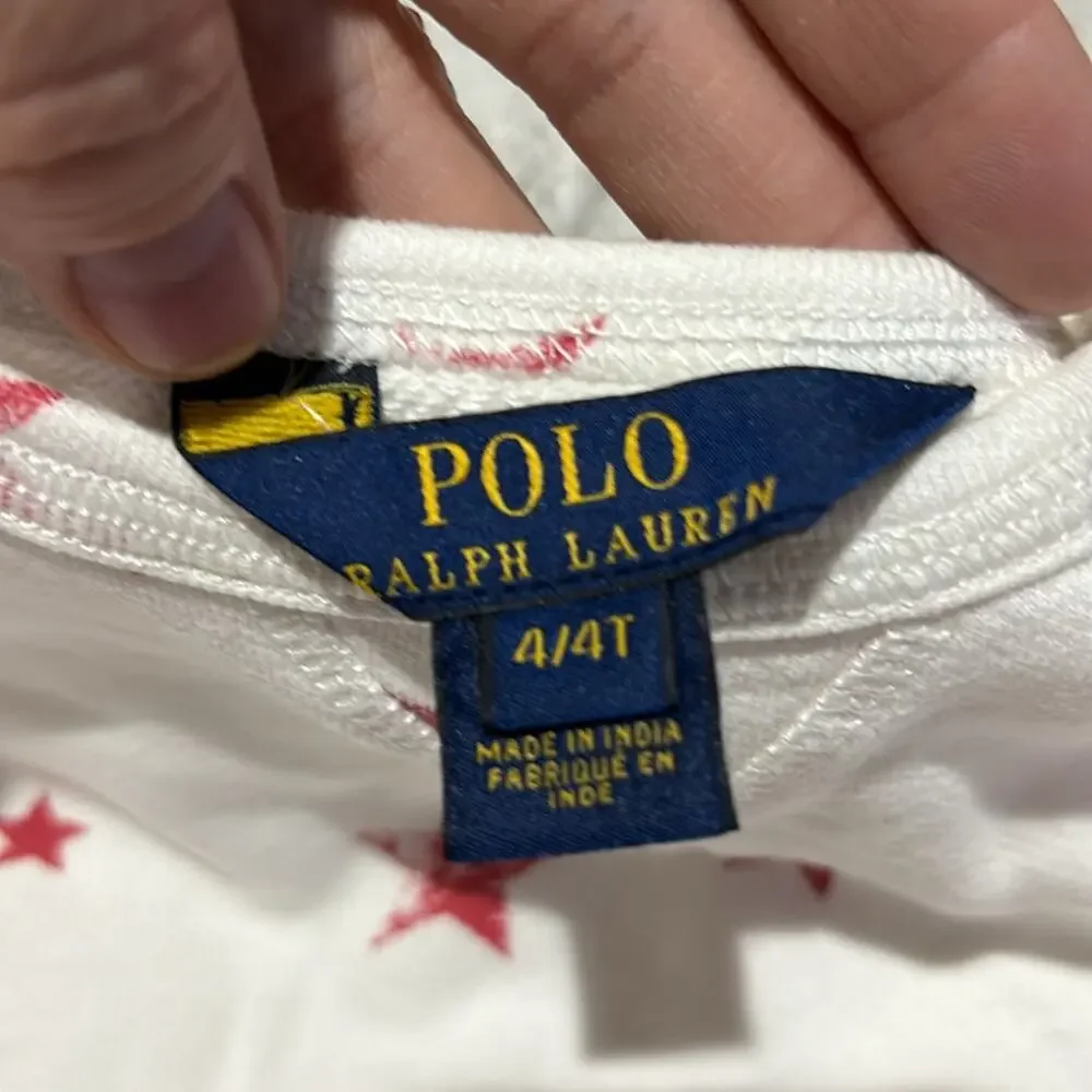 Ralph Lauren 4 cream red stars cropped wide boat neck cotton French terry EUC